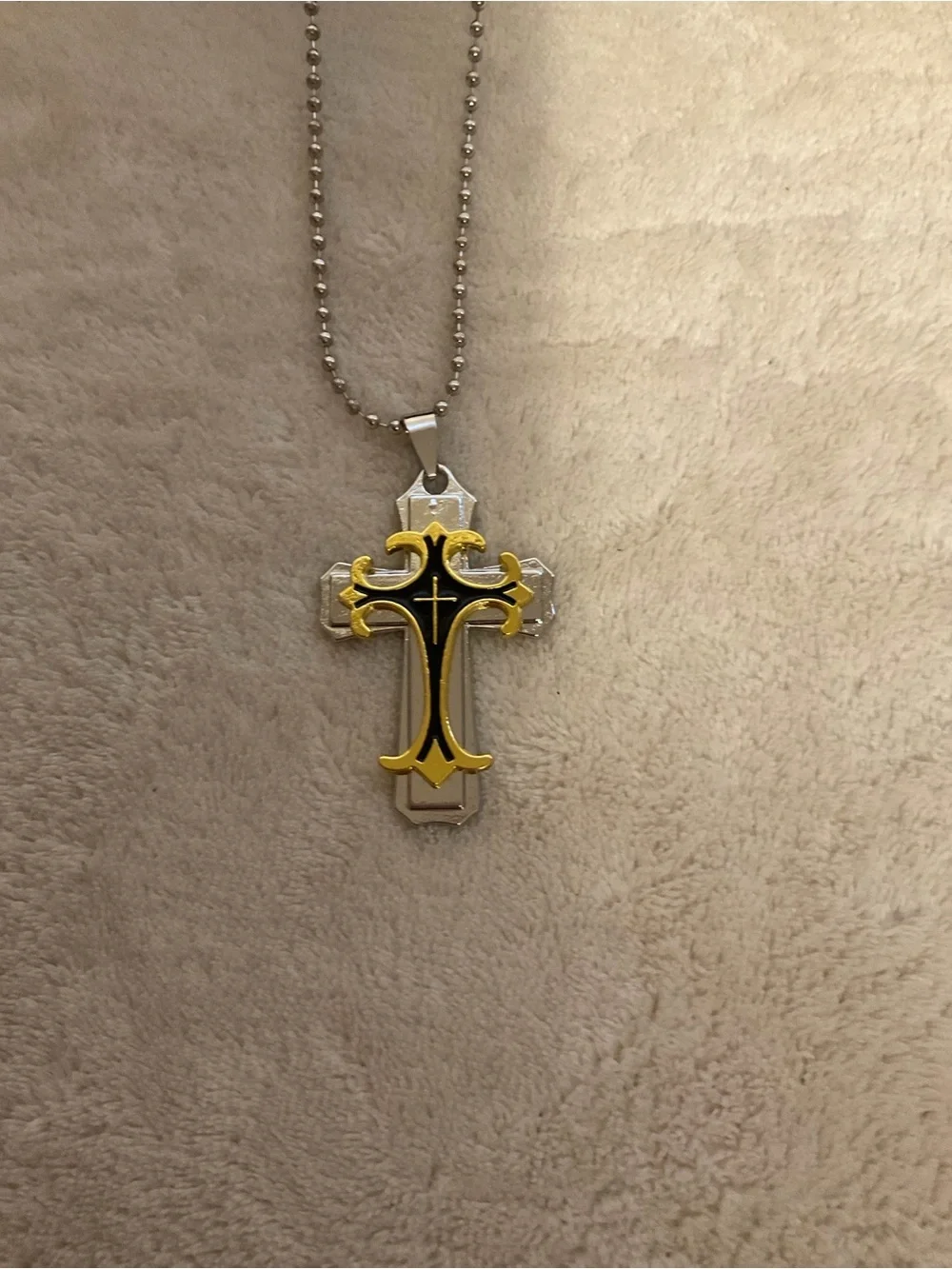 Two-Tone Cross Pendant Necklace in Silver and Yellow